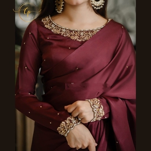 Tendances 2025 Cp présente un sari en soie vintage de couleur marron foncé, fait à la main, Anarkali, longueur au sol, pour les fêtes, les mariages, les remises de diplômes - Product Image 5