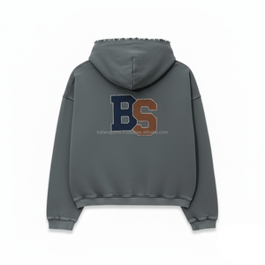 Heavyweight 370 GSM Terry algodón cremallera Sudadera con capucha tono gris textura suave personalizado chenille parche logo diseño básico Sudadera con capucha - Product Image 2