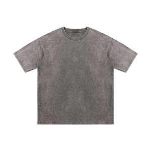 Venta al por mayor 100% algodón hombres camiseta personalizada talla grande impresa con su logotipo 250g lavado camiseta patrón sólido - Product Image 2