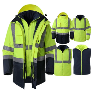 Veste de sécurité en coton réfléchissant haute visibilité pour hommes Vêtements de travail multifonctionnels détachables chauds étanches à l'eau - Product Image 6