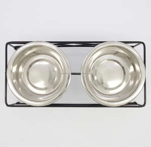 ตัวป้อนอาหารสุนัขแบบยก2ชามสำหรับให้อาหารสุนัขแบบกันลื่นทำจากสเตนเลสด้านหน้าลายซิกแซก - Product Image 2