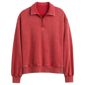 Pull-over à fermeture éclair et à quart de corps pour homme, pull-over en tricot, pull-over en coton à col rond, sweat-shirt unisexe en polaire - Product Image 1