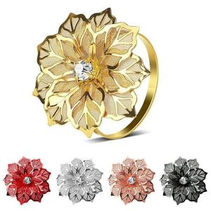 Rond de serviette de décoration de couleur argentée en forme de feuille en métal rond de serviette en métal doré pour les dîners de mariage de Noël - Product Image 3