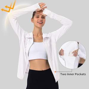 Chaqueta de invierno con cremallera completa de algodón ligero para mujer, Sudadera con capucha de protección solar con cremallera y soporte SPF 50 + UPF 50 + agujero para el pulgar, nailon, otoño - Product Image 1