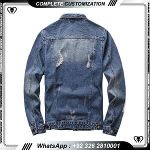 Veste en jean d'hiver pour homme personnalisée avec col montant, fermeture à boutons en corne, impression au dos - Product Image 3