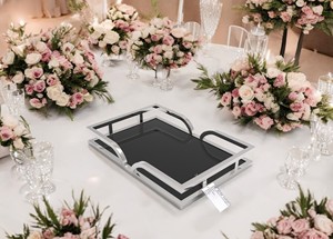 Sleek Modern Rectangular Metal <b>Tray</b> with Black Base Ideal for Serving <b>Drinks</b> Kitchen Use or Stylish Tabletop Display - Product Image 3