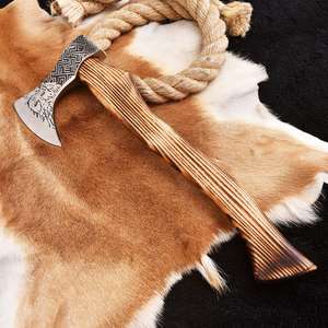 Hachas de Damasco de Alta Calidad Hechas a Medida con Funda de Cuero y Mango de Madera, Cuchillo/Hacha Personalizado en Venta - Product Image 4