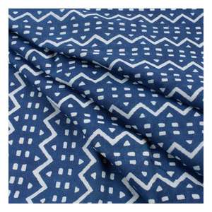 Tissu en coton indigo imprimé à la main en zigzag de haute qualité, en gros, personnalisé, pour robes de femmes pour l'été, tissu indien - Product Image 5