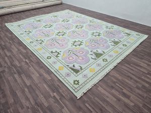 Customizable Traditional Oushak Indian <b>Rug</b> <b>Runner</b> Handmade New Wool Hallway Carpet 3x10 3x15 5x8 6x9 7x10 8x12 Sizes Abstract - Product Image 2