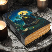 Grand journal vintage fait main en cuir véritable, 400 pages, Grimoire Lapin de Pâques, Livre de sorts vierge, Galaxie Demi-Lune de Noël