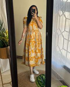 Bohemian Rhythm Maxi Dress Global-Inspired Pattern Puff Sleeve A-Line Fit for Daily Chic Look - Product Image 3