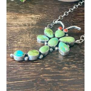 Collier libellule religieux en argent sterling avec turquoise, corail et or Sonoran, motif insecte, perle et diamant, par Andrew James – Cadeau - Product Image 4