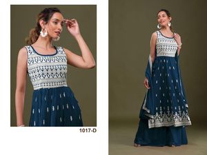 Soporte/adulto buen precio Eid especial pesado Faux Georgette Salwar Kameez con trabajo de bordado de secuencia proveedor mundial - Product Image 5