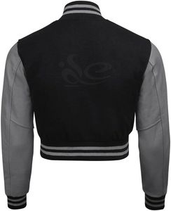 Veste universitaire personnalisée de haute qualité pour femmes Manches en cuir gris véritable à la mode Laine courte Chenille Broderie tricotée - Product Image 3