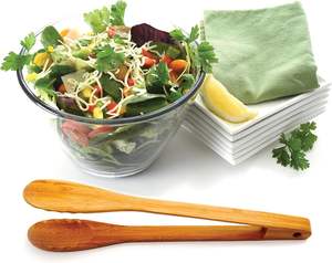 ที่คีบไม้ไผ่ยาว12 "นิ้วที่คีบเครื่องปิ้งขนมปังทำจากไม้ที่มีดีไซน์กันลื่นสำหรับทำอาหารและใช้น้ำมันปรุงอาหาร - Product Image 2