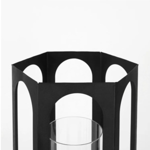 Set 2 Black Glass <b>Candle</b> <b>Lanterns</b> Metal Chimney Outdoor Pillar <b>Holder</b> Lights for Home Decor Weddings Ramadan Easter Celebrations - Product Image 2