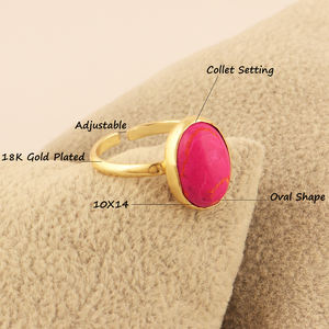 Hermosa joyería clásica 10x14mm sintético Rosa turquesa anillo latón 18K chapado en oro Collet ajuste forma ovalada anillo ajustable - Product Image 2