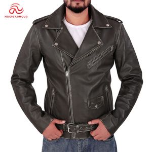 CHAQUETA DE CUERO PARA MOTOCICLETA DE CUERO PREMIUM GENUINO DE CUERO PARA MOTORISTA PARA HOMBRE NEGRO HOMBRE Black Biker Slim Fit Cafe Racer - Product Image 1