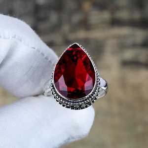 Anillo de Plata de Ley 925 granate rojo delicado hecho a mano con forma de pera diseñador elegante joyería de piedras preciosas regalo de aniversario - Product Image 5