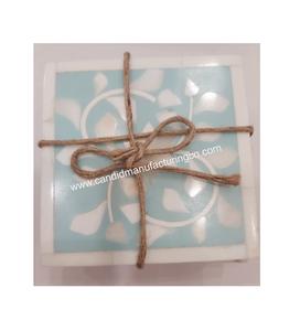 Posavasos de madera con logotipo personalizable moderno de 4 piezas Diseño de incrustaciones de hueso de alta calidad para uso en mesas de té y café en India - Product Image 1