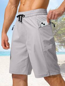 Short d'été taille moyenne de couleur unie pour hommes séchage rapide polyester/coton respirant pour la course à pied en plein air vêtements de sport - Product Image 4
