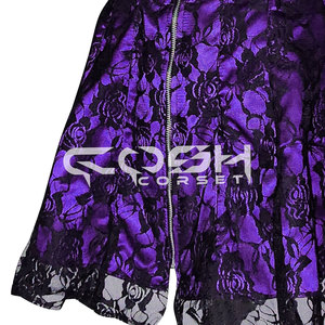 Elegante Vestido Corsé con Superposición de Satén Morado Oscuro y Espalda Ajustable con Cordones |   Proveedor Premium de Corsés OEM ODM - Product Image 3