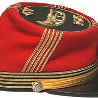 Gorra de Caballería Estadounidense de la Guerra Civil, Unión Estatal M, de Lana Roja y Gris con Ribete Dorado