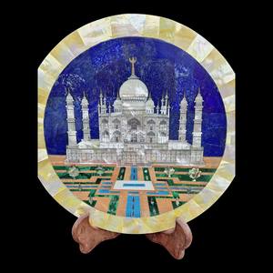 Assiette décorative de luxe en marbre de 9 pouces avec incrustation exquise de Taj Mahal Travail élégant Accent de décoration intérieure en pierre naturelle - Product Image 1