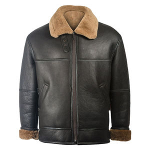 Veste bomber épaisse en cuir véritable de mouton pour homme, taille XS, en gros, style moto, en toile écologique, coupe-vent, fourrure - Product Image 3