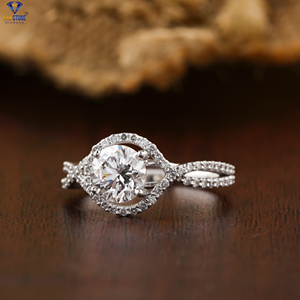 1.19 TDW Bague en diamant taille ronde motif Halo en or blanc 18 carats avec bande torsadée Cvd/Hpht Diamond Lab Stone - Product Image 2