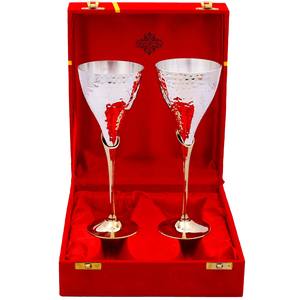 Ensemble de flûtes à vin en acier inoxydable plaqué argent avec design martelé, 100 ml chacune, lot de 2 avec boîte rouge - Product Image 1