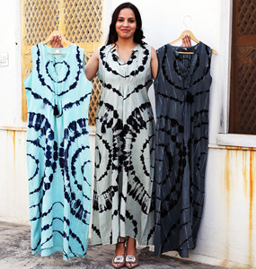 2024 verano señora elegante largo Tie Dye sin mangas Kaftan vestido de cuerpo completo cubrir Kaftan Maxi mujeres hecho a mano Tie Dye vestido - Product Image 1