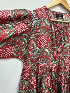 เดรสแม็กซี่ผ้าฝ้ายแฮนด์เมดฤดูร้อนชุดเดรสพิมพ์ลายดอกไม้งานแฮนด์เมดดีไซน์บล็อกด้วยมือ - Product Image 4