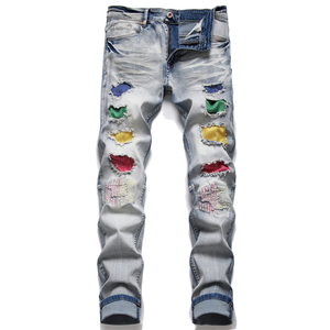 Custom Printed Vintage Washed Denim Jeans Pants Mid Waist Straight Loose Jeans with <b>Spray</b> Painting Manufacturer From Bangladesh - Product Image 1