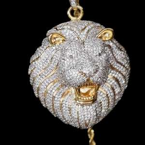 Pendentif Tête de Lion Luxe Sertie de Moissanite VVS 10 Carats en Argent Sterling Plaqué Or & Argent Rose, Bijoux Hip Hop - Product Image 1