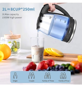 Hervidor Eléctrico Doble de Vidrio Borosilicato Moderno de 2 Litros, Portátil, con Apagado Automático y Protección Contra Ebullición en Seco, 220v, 1500W - Product Image 5