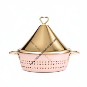 Plat de service et casserole en forme de cône à poignée en coeur chic avec couvercle Base rose perforée Vaisselle moderne Plats à friction Taille personnalisée - Product Image 5