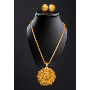 Conjunto de pendientes de collar de diseño único con conjunto de pendientes de collar elegante chapado en oro de 22 quilates para mujer, joyería - Product Image 1