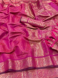2024 Hot Selling Hand Woven Latest Design Indian Kanjivaram Silk <b>Saree</b> <b>Blouse</b> for Special Occasion& Casual Days Wear - Product Image 4