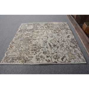 Tapis turc vintage rustique Beige marron 2.6 X 2.6ft grande surface classique Patchwork Design pour adolescent laine Latex Rectangle couloir - Product Image 2
