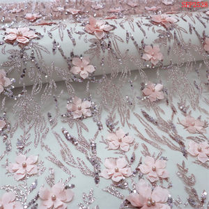 Bellissimo abito da sera di 15 anni 3D fiore glitterato pizzo <span class=keywords><strong>rosa</strong></span> sposa francese abito da sposa perla con paillettes <span class=keywords><strong>Tulle</strong></span> tessuto di pizzo - Product Image 1