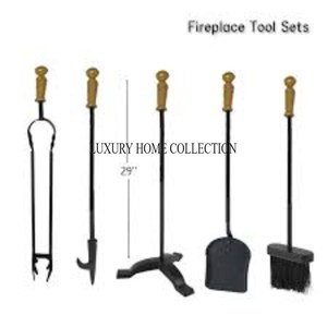 Juego de herramientas para fogatas forjadas artesanalmente hechas a mano de acero resistente con mangos de hierro retorcido de inspiración vintage - Product Image 1