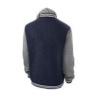 Blouson universitaire à capuche pour homme, bleu marine et gris, en polaire, avec fermeture à boutons-pression, ourlet côtelé et poignets rayés, vêtement d'extérieur décontracté, fabricant