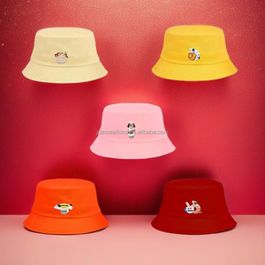 Gorro de Pescador Unisex de Algodón 100% con Parche Bordado de Personaje Canino, Casual para Uso Diario - Product Image 1