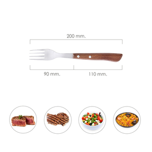 Forchetta da Bistecca Montana, Acciaio Inossidabile, 9 cm. Manico in Legno (Confezione Blister da 3 Pezzi) - Product Image 2