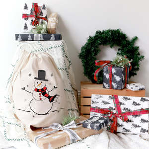 Bolsas de Algodón con Diseño de Muñeco de Nieve y Santa Claus para Navidad, Decoraciones Festivas, Bolsas de Regalo Navideñas, Bolsa con Cordón Ajustable de Tamaño Personalizado, Reutilizable - Product Image 3