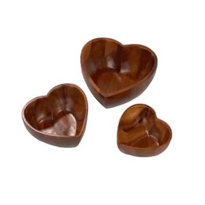 Best Selling Eco-friendly <b>Heart</b>-<b>Shape</b> Serving <b>Bowl</b> Set 3 Natural Wood Polished Custom Logo Minimalist Kitchen Parties - Product Image 2