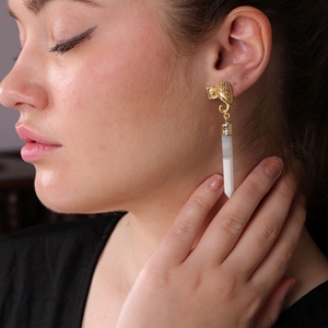 Pendientes de Lágrima con Cuentas de Ágata y Encaje Dua Hechos a Mano, Chapados en Oro de 18K, Elegantes y Modernos para Bodas, Joyería para Mujer - Product Image 5