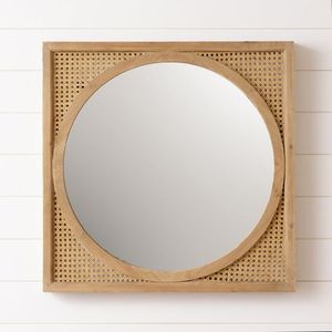 Espejo de Ratán Rústico Hecho a Mano para Decoración de Sala de Estar, Espejo de Pared de Fibra Natural para Hogares Ecológicos - Product Image 1