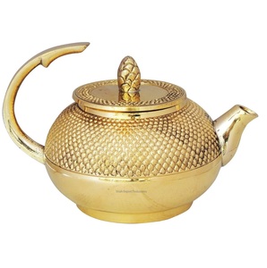 Bouilloire en laiton massif finition dorée avec bouton élégant et poignée pour table à manger bouilloires de service à thé et café - Product Image 3